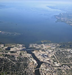 Aerial View - Fox River into the Bay of Green Bay - square
