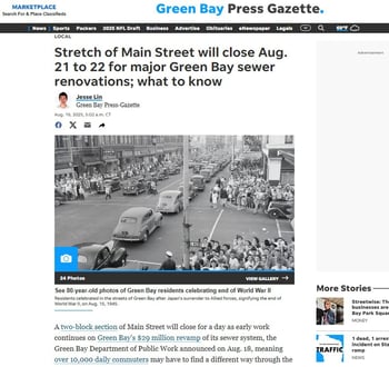 NEWs coverage on the temporary road closures of NEW Water's Downtown Interceptors Renewal Project