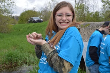 2016 Silver Creek Students Monitoring - Student holding Invertebrate