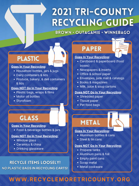 A flyer describing acceptable recyclable materials.